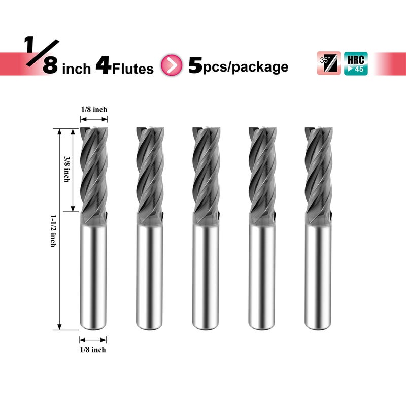 SPEED TIGER قاطع نهاية كربيد SPEED TIGER ISE 1/8 بوصة - 4 شفرات، رأس مربع، مطلي AlTiBN، بت CNC لصلب مقسى، صلب سبائكي، فولاذ مقاوم للصدأ - صنع في تايوان، عبوة 5 قطع - Image 3